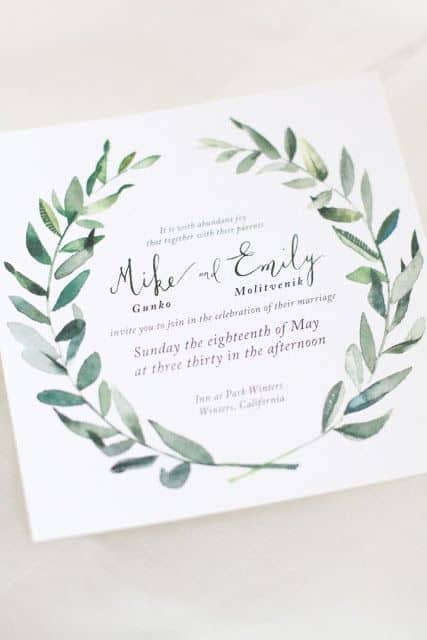 invitaciones de boda con hojas de olivo