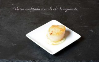 Aperitivos de boda. Vieira confitada