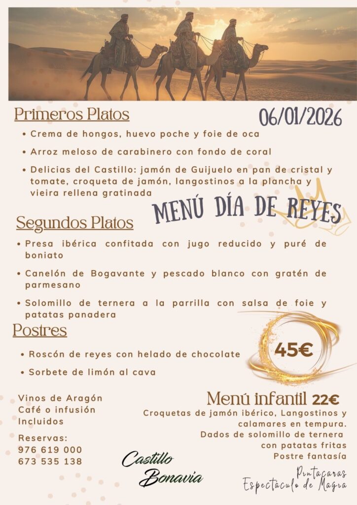 Menú Día de Reyes 2026 en Castillo Bonavía